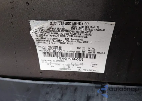 2015 Ford Taurus Sel z USA, uszkodzony, nr VIN 1FAHP2E85FG165055